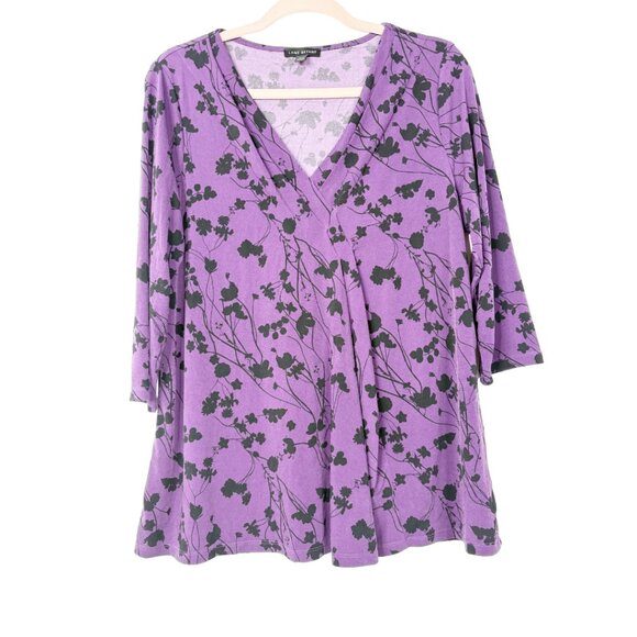 2/$30 Lane Bryant Floral Print Quarter Sleeve V-Neck Blouse Purple 10/ 12 #9928 - Picture 3 of 9